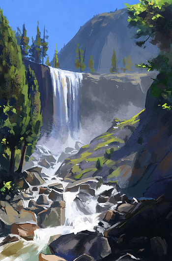 Art, Waterfall, Paint, Break, Precipice, Canvas HD phone wallpaper