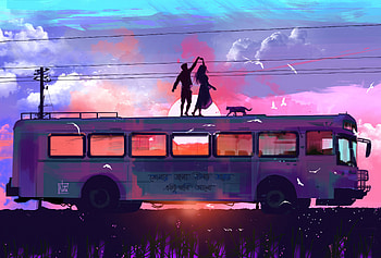 Dancing Couple Evening Romance On A Bus, couple, love, bus, artist, artwork, digital-art, artstation HD wallpaper