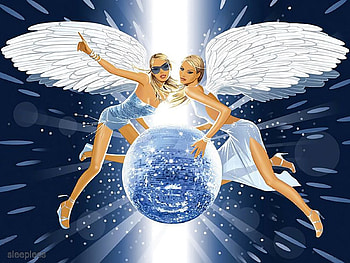 Disco Angels, wings, ball, silver, disco, beautiful, angels HD wallpaper