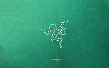 Razer logo, turquoise background, white chalk logo, Razer emblem, retro turquoise background, Razer, creative art, retro style HD wallpaper