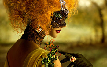 Mask, red, dragon, head, her, beauty HD wallpaper