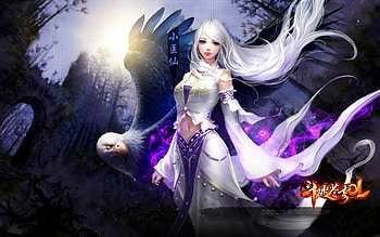 Fantasy girl, purple, white, fantasy, bird, girl HD wallpaper