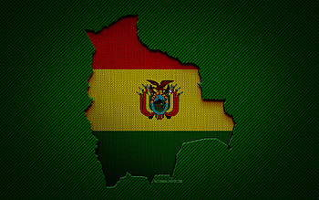 Bolivia map, , South American countries, Bolivian flag, green carbon background, Bolivia map silhouette, Bolivia flag, South America, Bolivian map, Bolivia, flag of Bolivia HD wallpaper