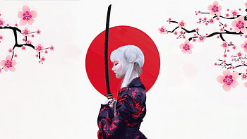 Samurai Japanese Girl Minimalism , samurai, japan, white, minimalism, minimalist, artist, artwork, digital-art HD wallpaper