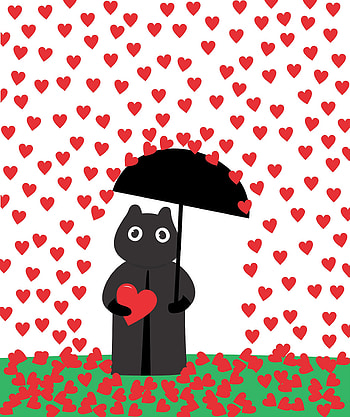 Art, Rain, Hearts, Vector, Silhouette, Umbrella HD phone wallpaper