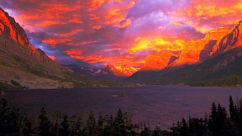 Glacier NP, British Columbia, colors, clouds, ountains, sky, canada, sunset, evening HD wallpaper