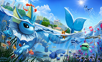 Pokémon Ocean Symphony — Vaporeon, Tentacool, Cradily & Sharpedo ( ), Pokemon, Vaporeon (Pokémon), Tentacool (Pokémon) HD wallpaper