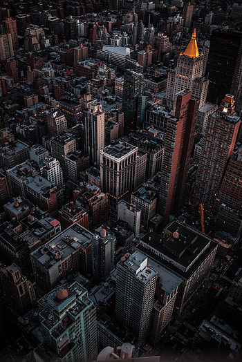 Aerial view, cityscape, dark, buildings HD phone wallpaper