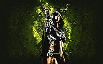 Swarm Queen, Mortal Kombat Mobile, Swarm Queen MK Mobile, Mortal Kombat, green stone background, Mortal Kombat Mobile characters, grunge art, Swarm Queen Mortal Kombat HD wallpaper