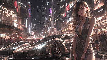 Classy Girl And Tokyo Cars, artist, artwork, digital-art HD wallpaper