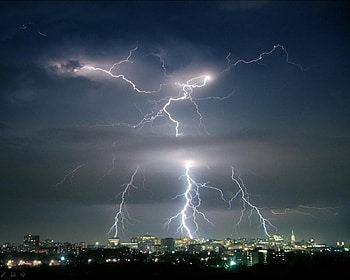 Storm in the city, city, lightening, three, storm, strikes HD wallpaper