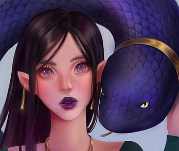 Fantasy girl, fantasy, denisa buzea, blue, snake, face, girl HD wallpaper