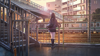Whispers Of The Rails, anime-girl, anime, train, artist, artwork, digital-art, pixiv HD wallpaper