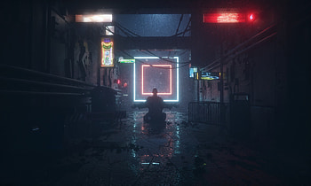 Dark, Silhouette, Neon, Glow, Squares HD wallpaper