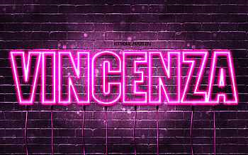 Vincenza, , with names, female names, Vincenza name, purple neon lights, Vincenza Birtay, Happy Birtay Vincenza, popular italian female names, with Vincenza name HD wallpaper