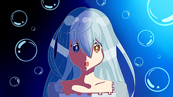 Curious, anime girl, blue and yellow eyes, artwork HD wallpaper