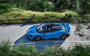 2022, McLaren 765LT Spider, top view, exterior, blue sports coupe, new blue 765LT Spider, supercars, McLaren HD wallpaper