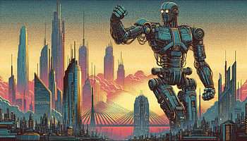 Futuristic Robot Cityscape, cityscape, futuristic, technology HD wallpaper