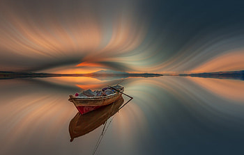 The Sky, Mirror, Horizon, Clouds, Boat, Water, Reflection HD wallpaper