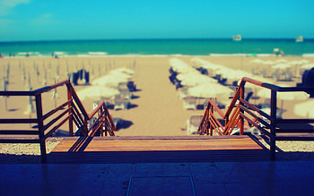 Sun, Beach, Sand, Miscellanea, Miscellaneous, Stairs, Ladder, Sun Loungers, Sun Beds HD wallpaper