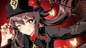 Hu Tao Black Dress Red Background Genshin Impact HD wallpaper