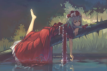 Touhou, wet, aqua hair, kagiyama hina, red eyes, dress HD wallpaper