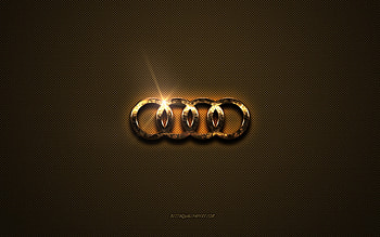 Audi golden logo, artwork, brown metal background, Audi emblem, creative, Audi logo, brands, Audi HD wallpaper