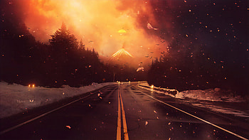 Volcano Road , road, artist, artwork, digital-art, deviantart HD wallpaper
