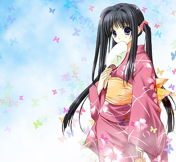 Butterfly Girl, girl, kimono, anime, butterfly HD wallpaper