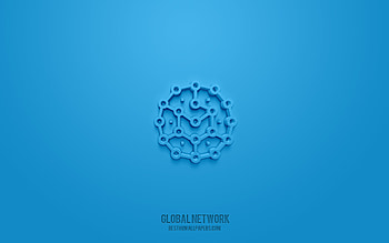 Global Network 3d icon, blue background, 3d symbols, Global Network, networks icons, 3d icons, Global Network sign, networks 3d icons HD wallpaper
