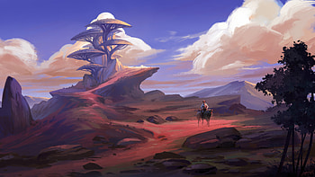 A Lone Traveler On Horseback Rides Through The Rocky, mountains, artwork, art, digital-art, artist, artstation HD wallpaper