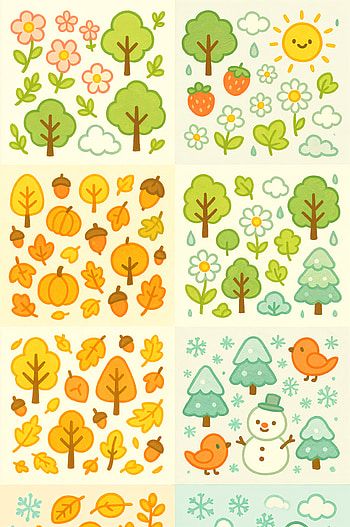 Seasonal Charm : Four Seasons Nature Icons, nature, tree, flower HD phone wallpaper