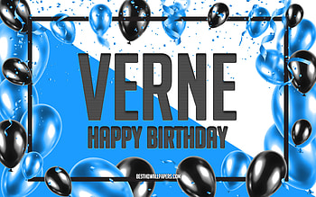 Happy Birtay Verne, Birtay Balloons Background, Verne, with names, Verne Happy Birtay, Blue Balloons Birtay Background, Verne Birtay HD wallpaper
