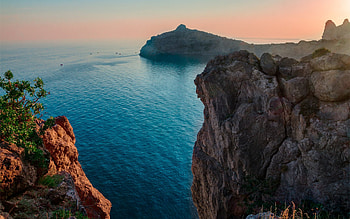 bay, evening, seascape, sunset, sea, rocks, beautiful sunset, waves HD wallpaper