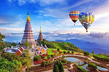 Thailand-Pagoda, sky, balloon, Thailand, Pagoda HD wallpaper