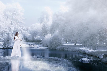 Magia Iernii, winter, white, femeie, iarna, dress, woman, ice HD wallpaper
