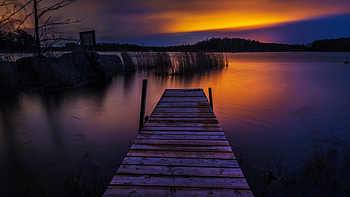 Sunset over Pier in Finland, finland, pier, water, sunset HD wallpaper