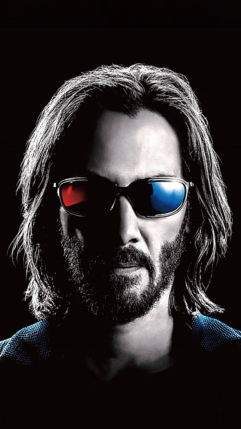 Matrix Resurrections, glasses, hair, neo, keanu reeves, black and white, red and blue HD phone wallpaper