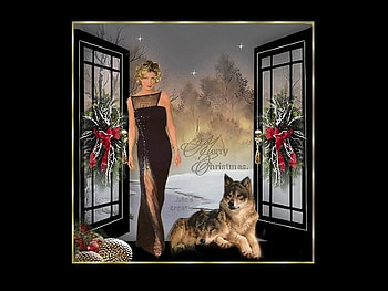 Merry christmas woman, dog, black, holiday, christmas, woman HD wallpaper