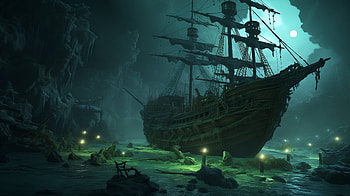 Pirate Boat, boat, dark ambiance, pirate, AI Art HD wallpaper