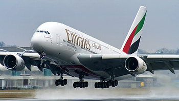 Emirates Airline, Airbus A380, Takeoff HD wallpaper