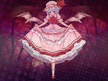 Remilia Scarlet, wings, red eyes, blue hair, girl, dress, touhou, short hair, hat HD wallpaper