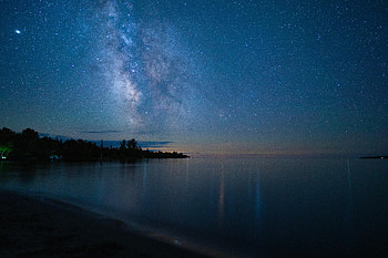 Trees, Stars, Night, Dark, Starry Sky, Nebula HD wallpaper