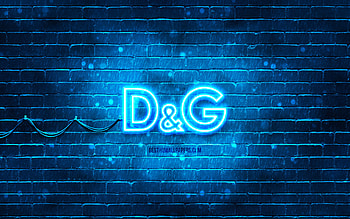 Dolce Gabbana blue logo, , blue brickwall, Dolce Gabbana logo, brands, Dolce Gabbana neon logo, Dolce Gabbana HD wallpaper