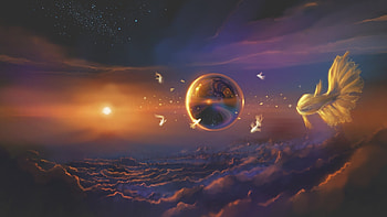 :), ahmx, fish, sky, orange, sunset, alromeadheen, planet, fantasy, moon, pesti, luminos HD wallpaper