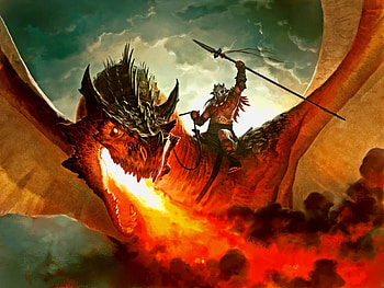 Hellfire on Wings, dragon, fantasy, fire, warrior HD wallpaper