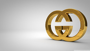 gucci logo, gucci, logo, studio, gold HD wallpaper