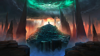 Quad : Stormborne Warrior Over Eldritch Landscape, fantasy, landscape, storm, warrior, fantasy landscape, fantasy warrior HD wallpaper