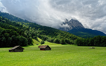 Nature, Houses, Sky, Mountains, Smoke, Clouds, Plain, Small Houses HD wallpaper