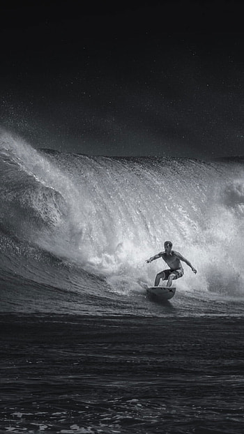 Surfing dynamics, Monochromatic beauty, Surfer's perspective, Striking contrast HD phone wallpaper